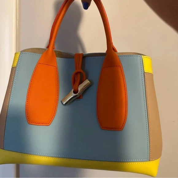 RARE Longchamp Medium Roseau Sunset Leather Top Handle Bag - Picture 4 of 7